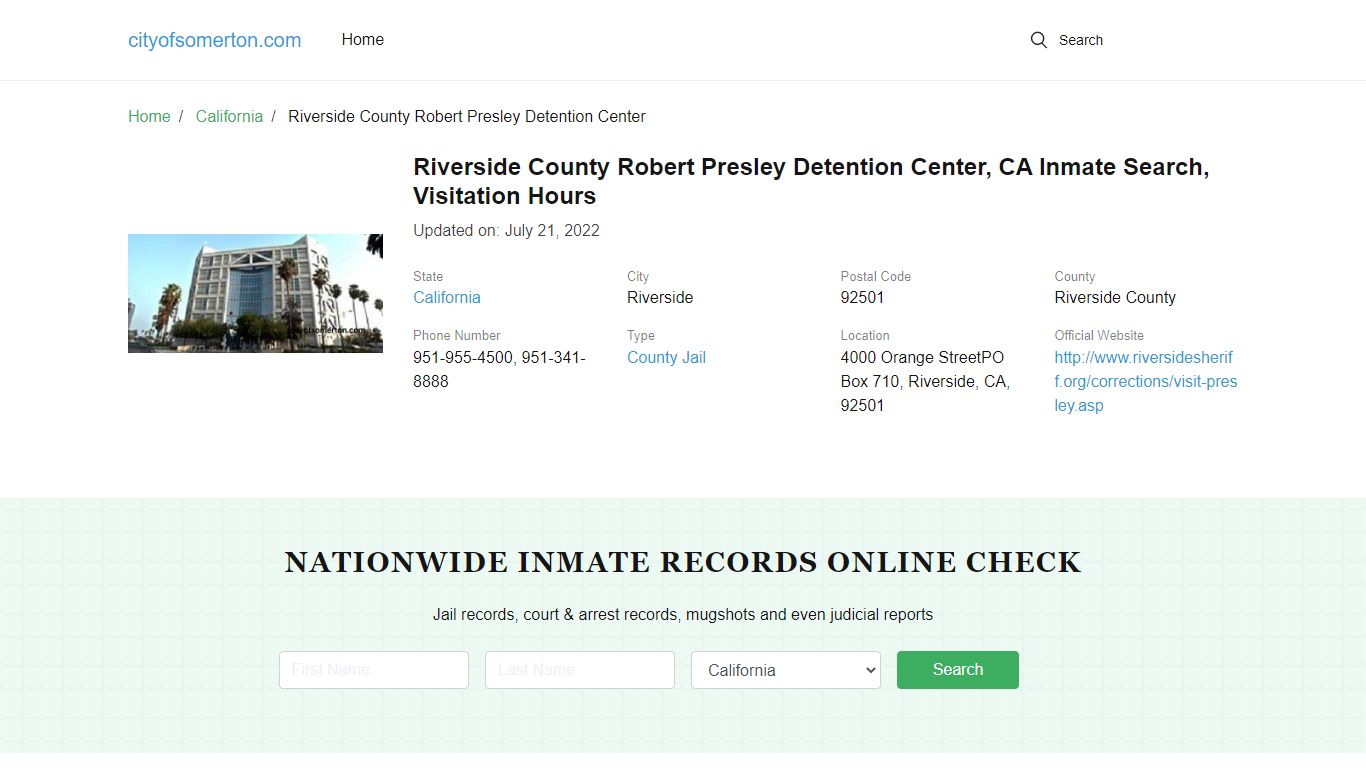 Riverside County Robert Presley Detention Center, CA Inmate Search ...